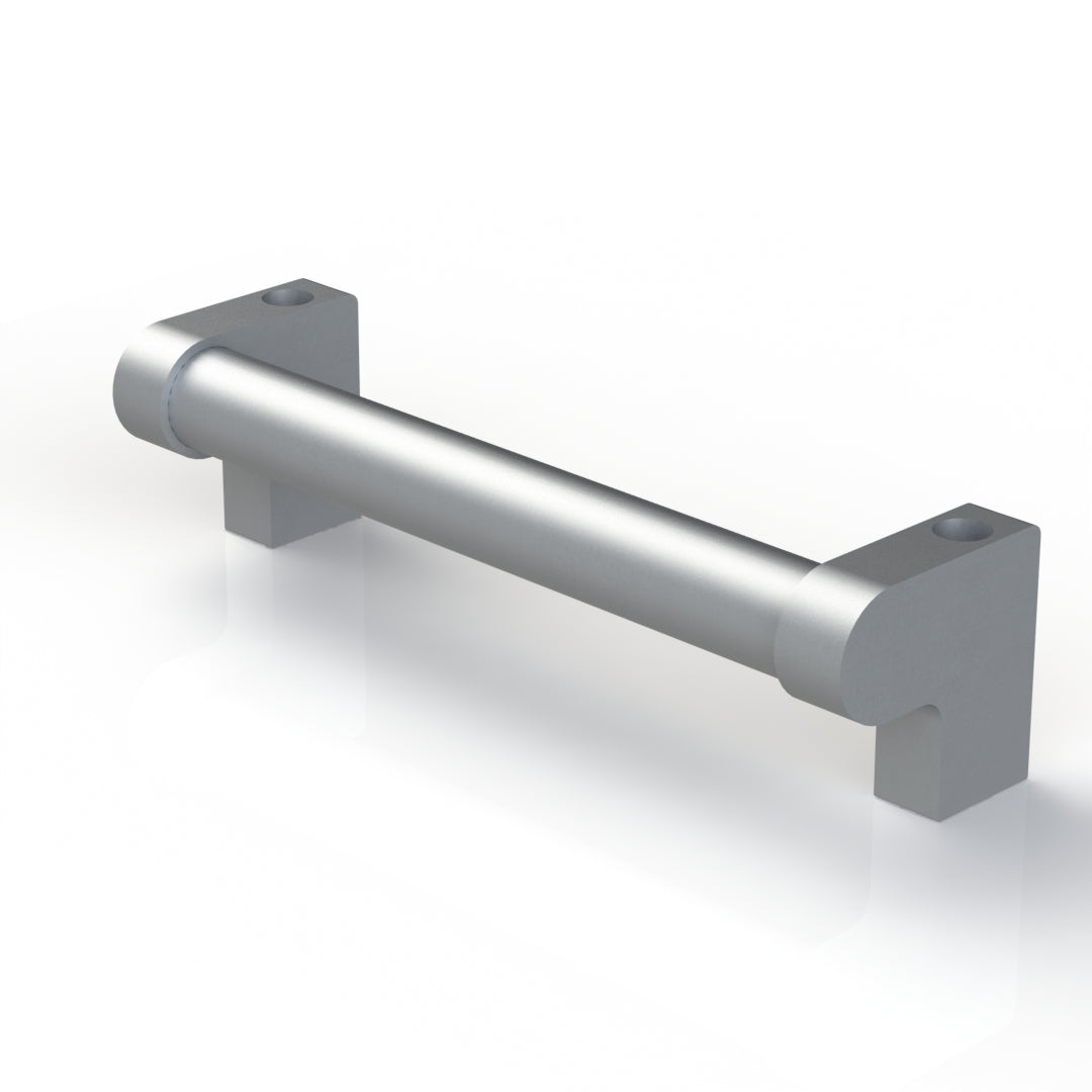 Offset ergonomic handle for mounting on framing or t-slot aluminum extrusion door or gate. 8" grip length.