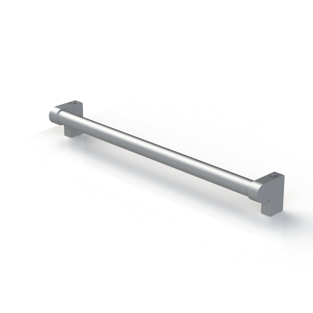 Offset ergonomic handle for mounting on framing or t-slot aluminum extrusion door or gate. 18" grip length.