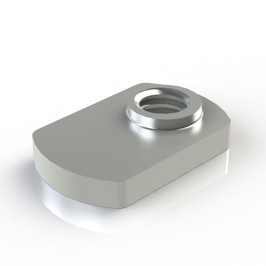 Slide-In, zinc plated steel, offset thread, 15 series t-nut.  Used to create a connection point anywhere along the t-slot length.