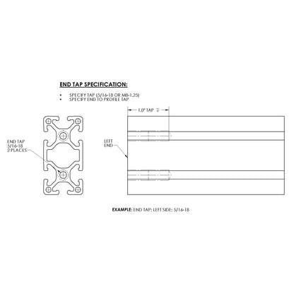 Diagram of how to specify an end profile tap process for T-Slot 1530(1.5" x 3.0") aluminum extrusion.